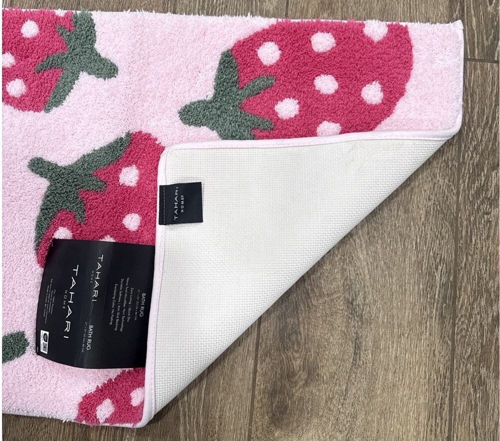 Tahari Pink STRAWBERRY 21"x34" Bathroom Mat Bath Rug Anti-slip Back Strawberries